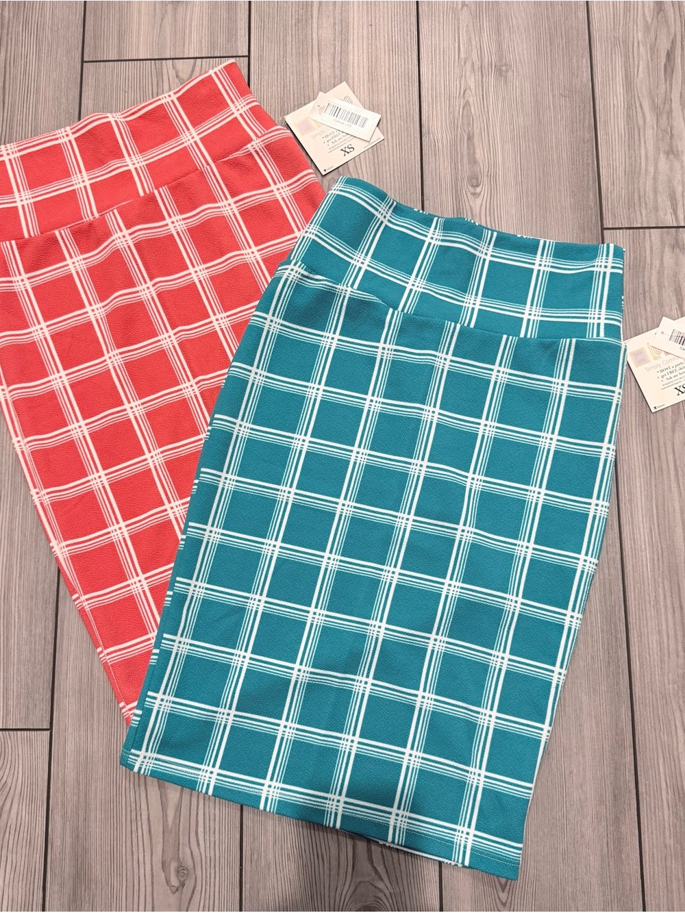 LuLaRoe Plaid Pencil Skirts - Teal and Coral
